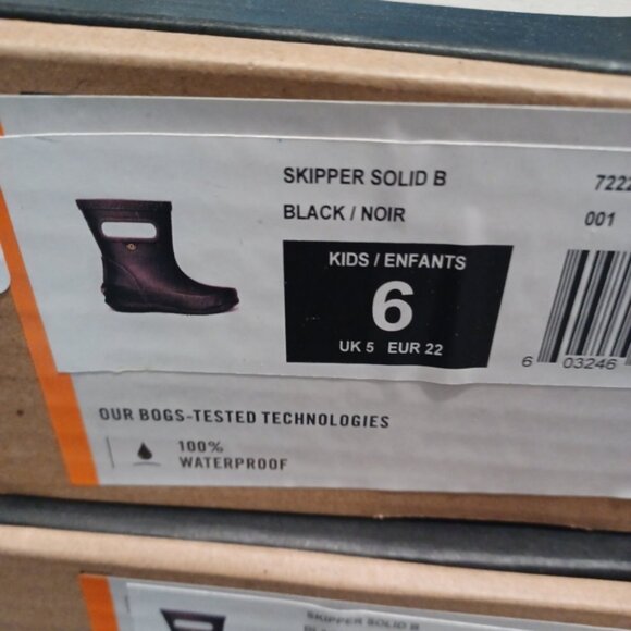 BOGS Skipper Black Waterproof Kids Rain Boots Shoes - Picture 10 of 10
